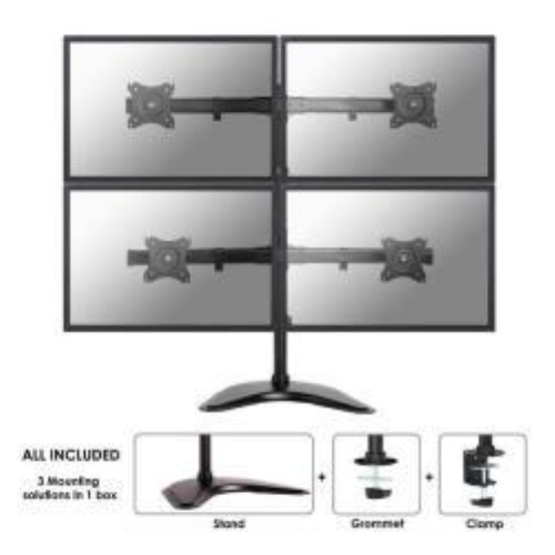 Neomounts NM-D335D4 - Supporto - video full-motion - per 4 display LCD - nero - dimensione schermo: 10"-27" - supporto per scrivania, installabile con morsetto, rondella, montabile su desk